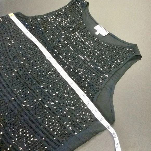 Ann Tjian for Kenar Womens Black Sequin Beaded Silk Sleeveless Tank Top Large - Picture 4 of 8